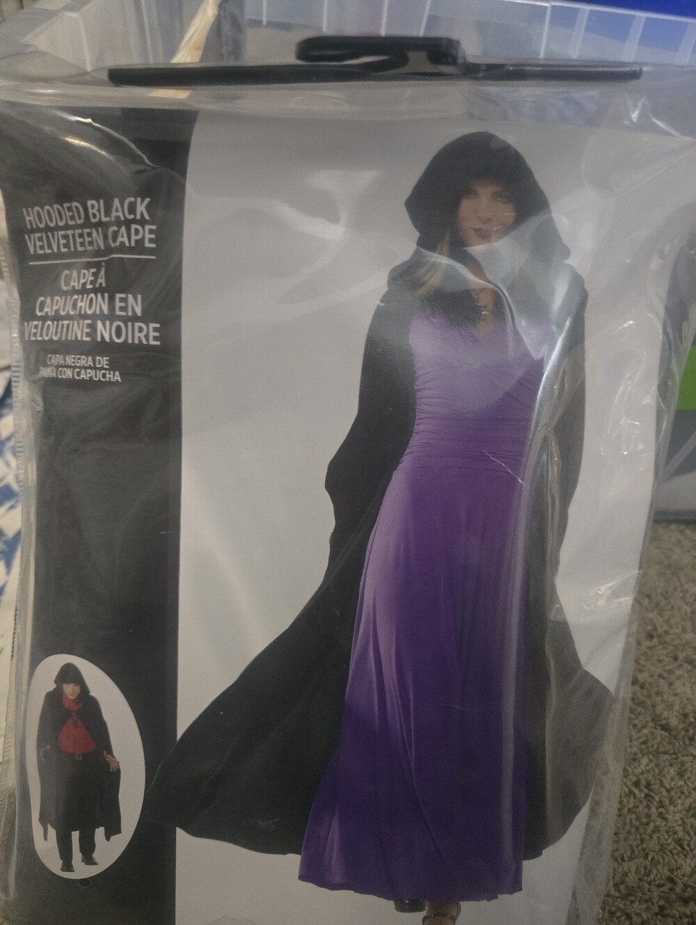 Hooded Black Velveteen Cape - Black